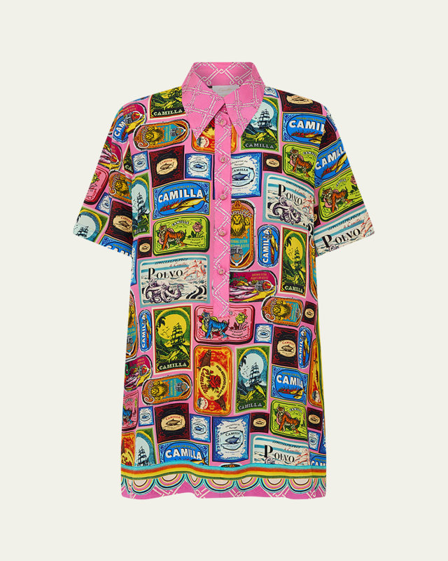 Salty Splendour Short-Sleeve Mini Shirtdress